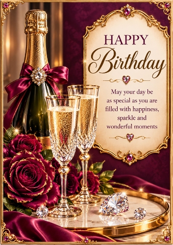 Diamonds And Champagne Birthday A4 Portrait Card Topper