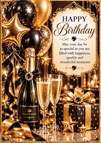 Black And Gold Birthday A4 Portrait Card Topper