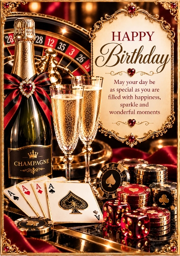Birthday Casino Night A4 Portrait Card Topper