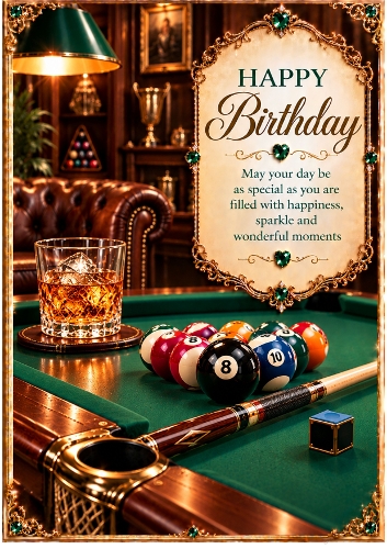 Luxury Pool Room Birthday A4 Portrait Card Topper