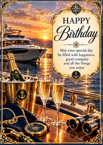Luxury Yacht Birthday A4 Portrait Card Topper