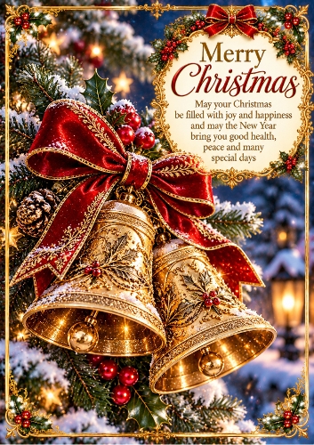Golden Bells Christmas A4 Portrait Card Topper