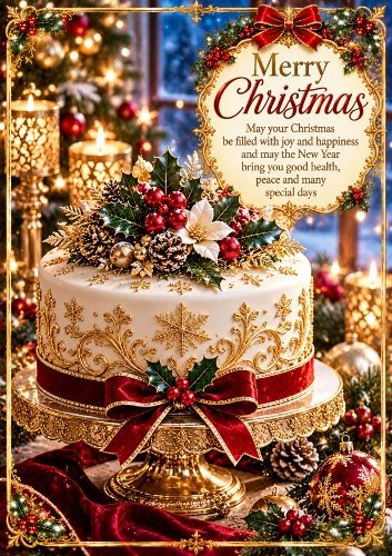 Elegant Christmas Cake Christmas A4 Portrait Card Topper