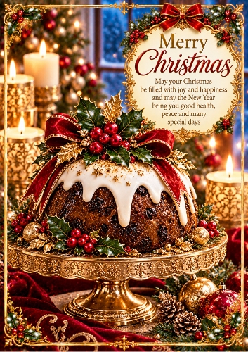Luxury Christmas Pudding Christmas A4 Portrait Card Topper