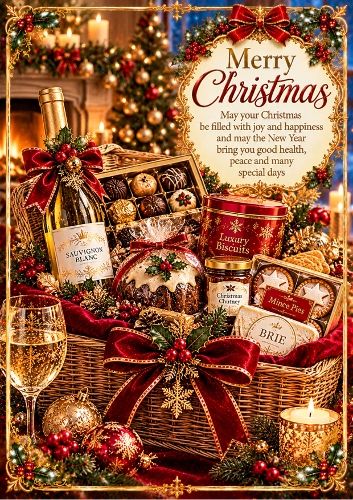 Luxury Christmas Hamper Christmas A4 Portrait Card Topper