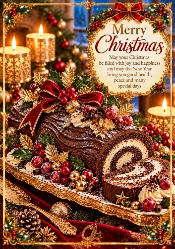 Luxury Christmas Yule Log Christmas A4 Portrait Card Topper