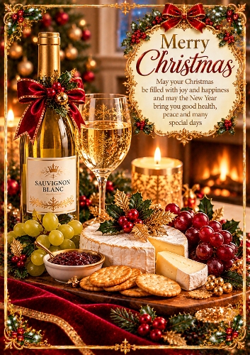 Christmas Wine And Cheese Christmas A4 Portrait Card Topper