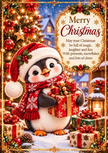 Penguin Christmas A4 Portrait Card Topper
