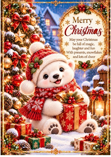 Polar Bear Christmas A4 Portrait Card Topper