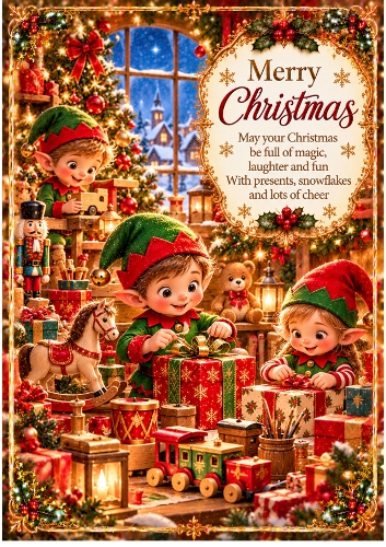Elfs Christmas Workshop Christmas A4 Portrait Card Topper