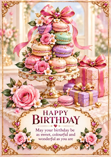 Birthday Macaron Tower A4 Portrait Birthday Card Topper