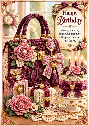 Knitted Luxury Handbag A4 Portrait Birthday Card Topper