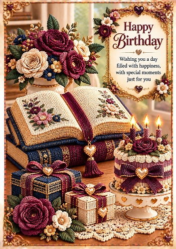 Knitted Birthday Book A4 Portrait Birthday Card Topper
