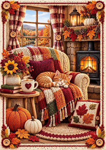 Cosy Knitted Autumn A4 Portrait Card Topper