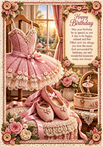 Knitted Ballet Birthday  A4 Portrait Card Topper