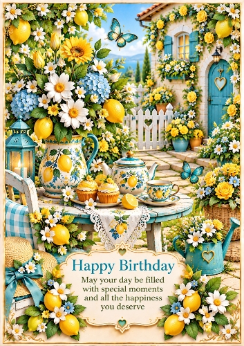 Sunny Lemon Garden A4 Portrait Birthday Card Topper