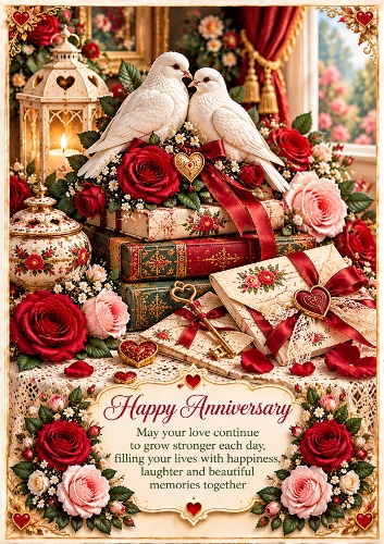Doves And Love Letters A4 Portrait Anniversary Card Topper