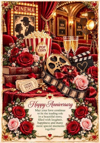 Vintage Cinema Anniversary A4 Portrait Card Topper