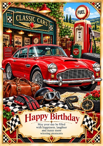 Classic Red Sports Car Birthday A4 Portrait Card Topper