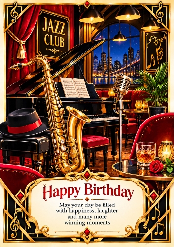 Jazz Club Saxophone Birthday A4 Portrait Card Topper