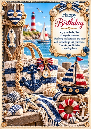 Knitted Nautical Birthday A4 Portrait Birthday Card Topper