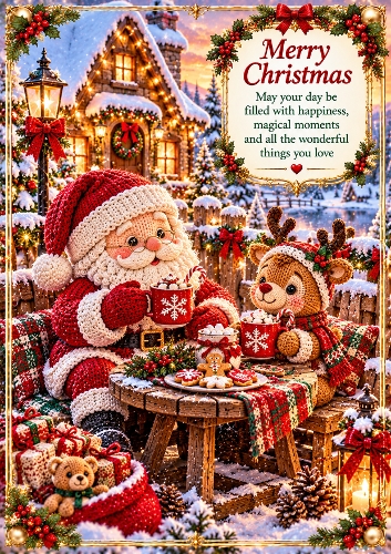 Knitted Santas Hot Chocolate Stop A4 Portrait Card Topper
