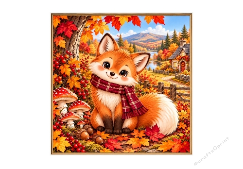 Reserved For Sue. Cute Autumn Fox 7 x 7 Card Topper 