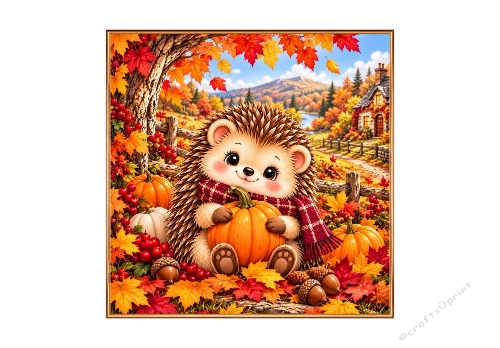 Reserved For Sue. Cute Autumn Hedgehog 7 x 7 Card Topper 
