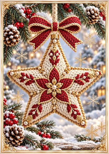 Knitted Christmas Star A4 Portrait Christmas Card Topper