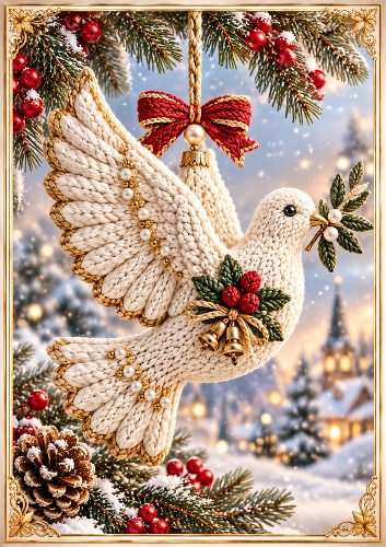 Knitted Christmas Dove A4 Portrait Christmas Card Topper