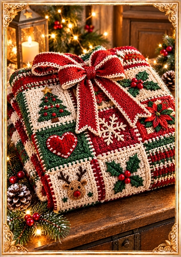 Knitted Christmas Quilt A4 Portrait Christmas Card Topper