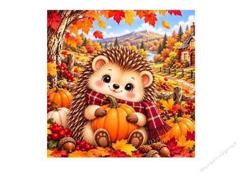 Reserved For Sue. Cute Autumn Hedgehog  7 x 7 Card Topper