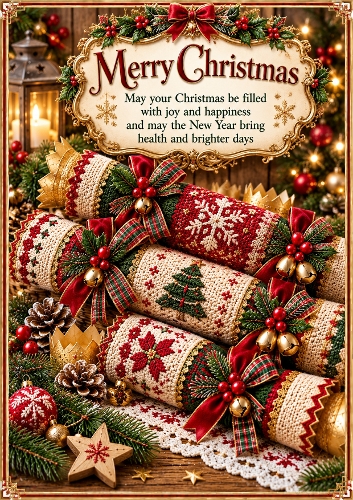  Knitted Christmas Cracker Collection Christmas A4 Portrait Card Topper