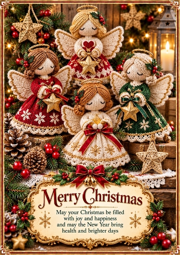  Knitted Christmas Angel Decorations Christmas A4 Portrait Card Topper