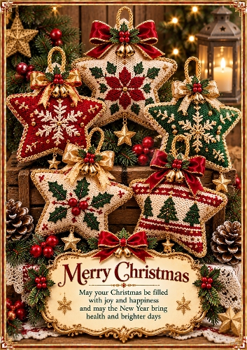 Knitted Christmas Star Collection Christmas A4 Portrait Card Topper