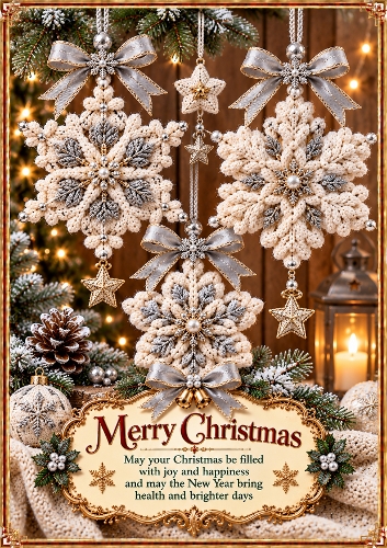 Knitted Christmas Snowflakes Christmas A4 Portrait Card Topper