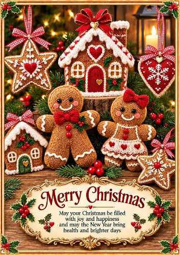 Knitted Christmas Gingerbread Collection Christmas A4 Portrait Card Topper