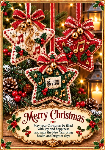 Knitted Christmas Carol Stars Christmas A4 Portrait Card Topper