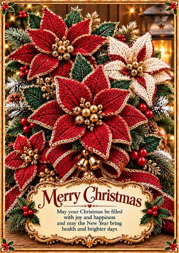 Knitted Christmas Poinsettias Christmas A4 Portrait Card Topper