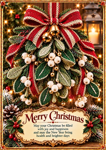 Knitted Christmas Mistletoe Christmas A4 Portrait Card Topper