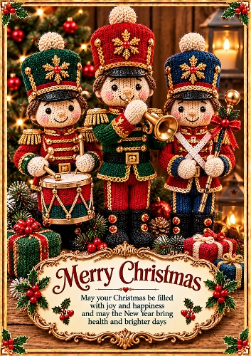     Knitted Christmas Toy Soldiers Christmas A4 Portrait Card Topper