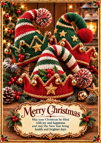 Knitted Christmas Elf Hats Christmas A4 Portrait Card Topper