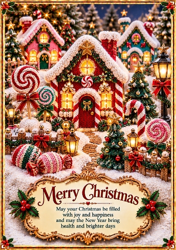 Knitted Christmas Candy Village Christmas A4 Portrait Card Topper