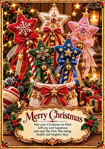 Knitted Christmas Magic Wand Collection Christmas A4 Portrait Card Topper