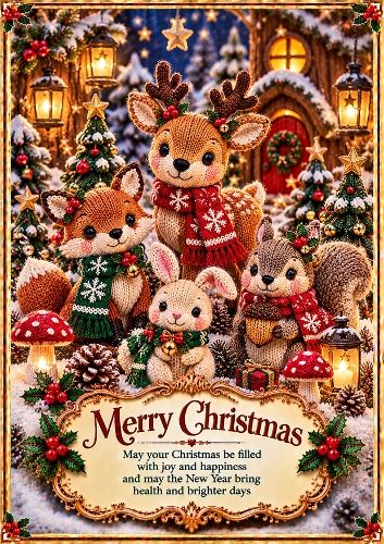 Knitted Christmas Magical Forest  Christmas A4 Portrait Card Topper