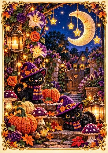 Knitted Midnight Garden A4 Portrait Halloween Card Topper