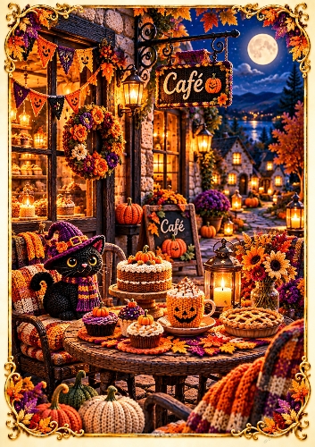 Knitted Halloween Café A4 Portrait Halloween Card Topper
