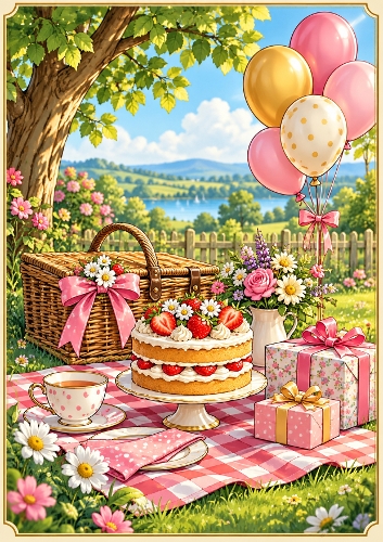 Beautiful Birthday Picnic A4 Portrait Card Topper