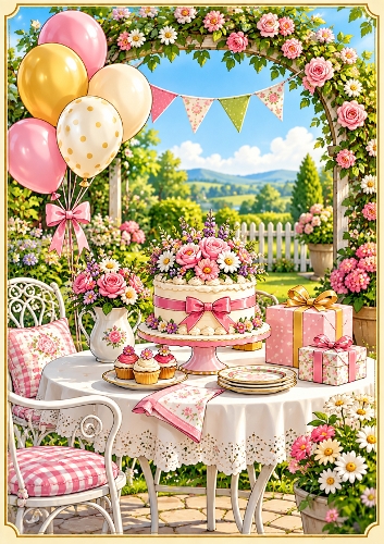 Birthday Garden Party A4 Portrait Card Topper