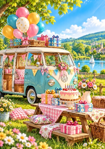  Birthday Campervan A4 Portrait Card Topper